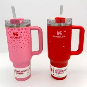 Stanley 40oz Full Size Sweet & Ruby Hearts Tumbler - Valentine's Day 2pc Set NWT